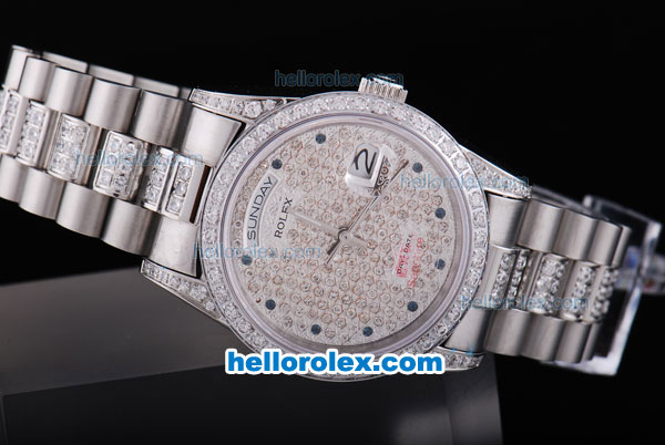 Rolex Day-date with Diamond Dial-Diamonds Bezel,Stainless Steel Strap - Click Image to Close